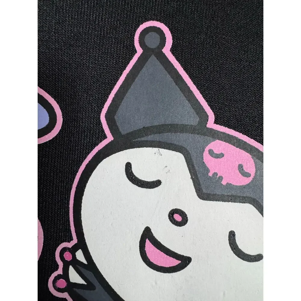 SANRIO KUROMI Hoodie NEW Double Graphic Kangaroo Pocket Black Size M - Picture 6 of 11